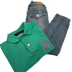 True Religion Unisex Kids Jeans & Psycho Bunny Polo Shirt Sz 5-6